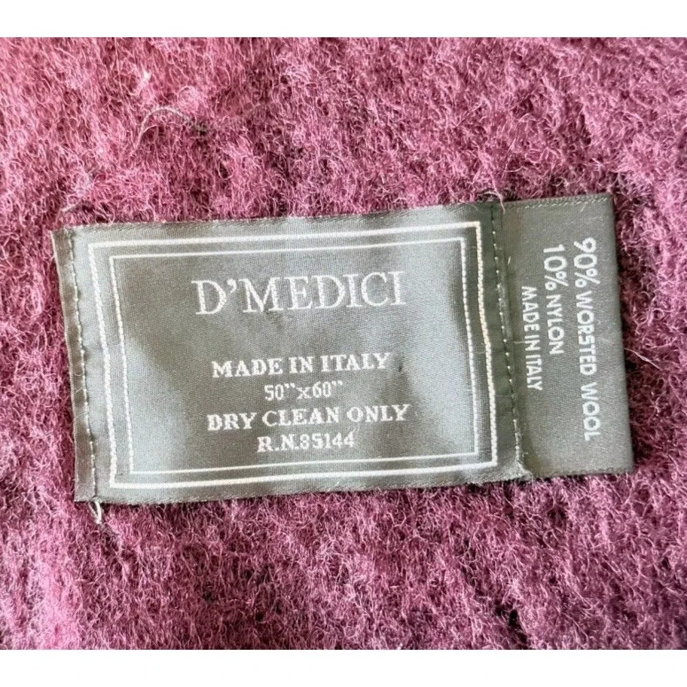 D'MEDICI Purple Wool Nylon Fringe Throw Blanket Made in Italy 55x57
